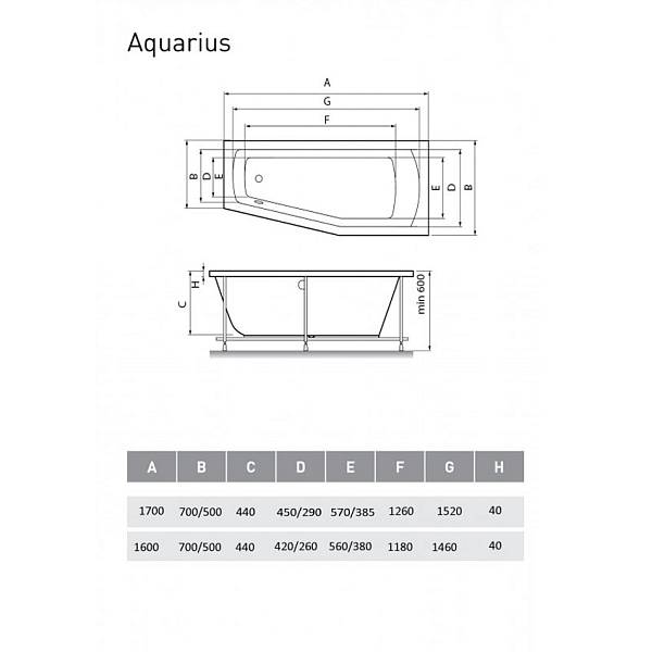 Ванна акриловая Relisan Aquarius R 170х70х50 изображение