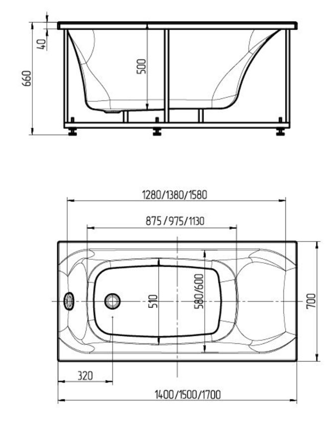 Ванна акриловая Aquatek Альфа 170x70 ALF170-0000038 без гидромассажа, с фронтальным экраном (слив слева, вклеенный каркас) изображение