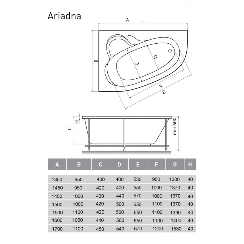 Ванна акриловая Relisan Ariadna L 140x100 изображение