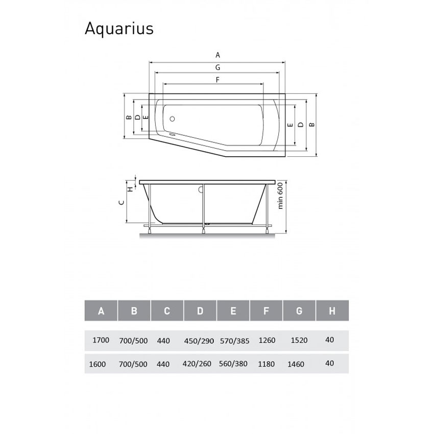 Ванна акриловая Relisan Aquarius R 160х70х50