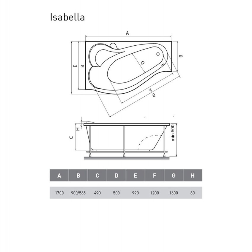 Ванна акриловая Relisan Isabella L 170x90 изображение