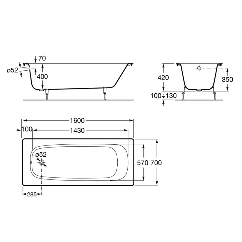 Ванна чугунная Roca Continental 160x70 без противоскользящего покрытия изображение