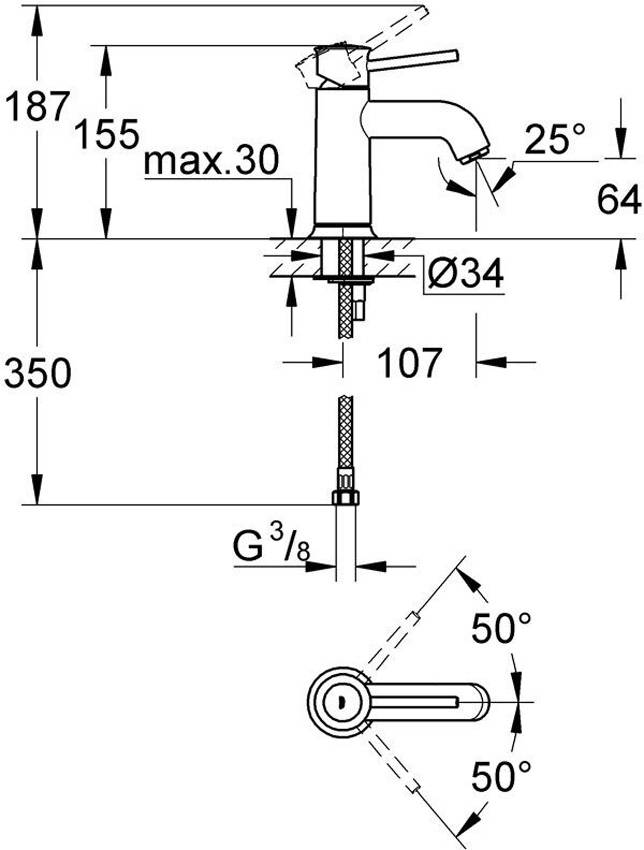 Смеситель для раковины Grohe BauClassic 23162000 изображение