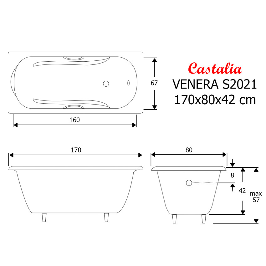 Ванна чугунная Castalia Venera  S2021 170 с ручками