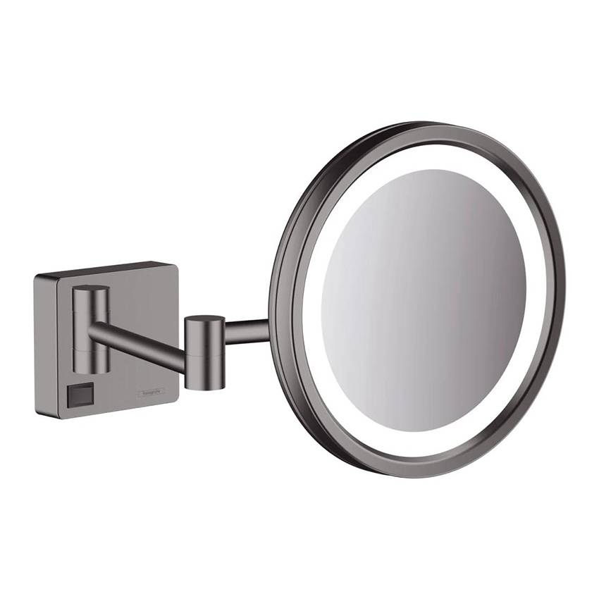 Зеркало косметическое для бритья Hansgrohe AddStoris 41790340 с LED-подсветкой, шлифованный черный/хром