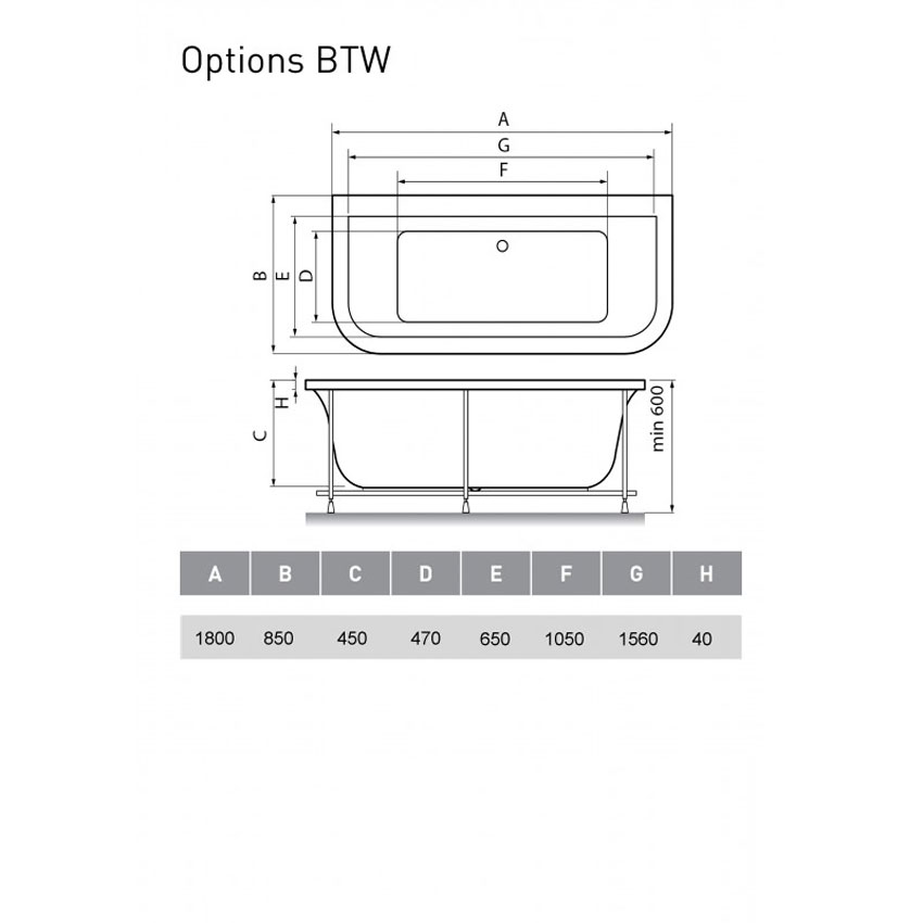 Ванна акриловая Vayer Options BTW 180x85 изображение