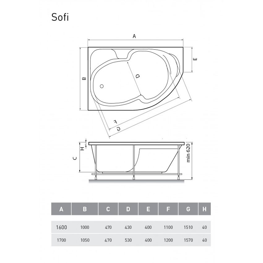 Ванна акриловая Relisan Sofi L 170x105 изображение