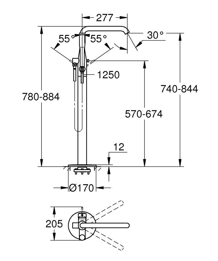 Напольный смеситель Grohe Essence New 23491GL1 с душевым гарнитуром, холодный рассвет глянец изображение
