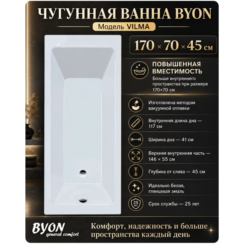 Ванна чугунная Byon Vilma М3 170x70x45 Ванна чугунная Byon Vilma М3 170x70x45