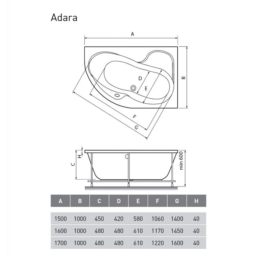 Ванна акриловая Relisan Adara R 160х100 изображение