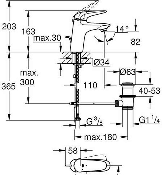 Смеситель для раковины Grohe Eurostyle New 23709LS3 изображение