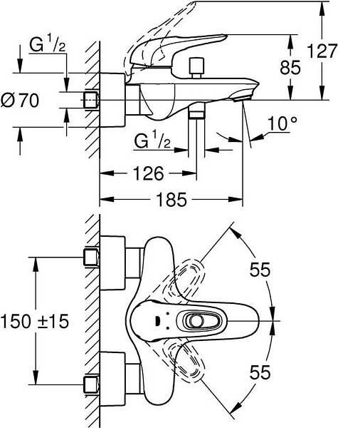 Смеситель для ванны Grohe Eurostyle Белая луна 33591LS3 изображение