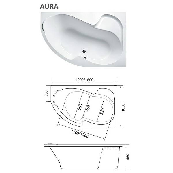 Ванна акриловая Marka One Aura 160x105 R изображение