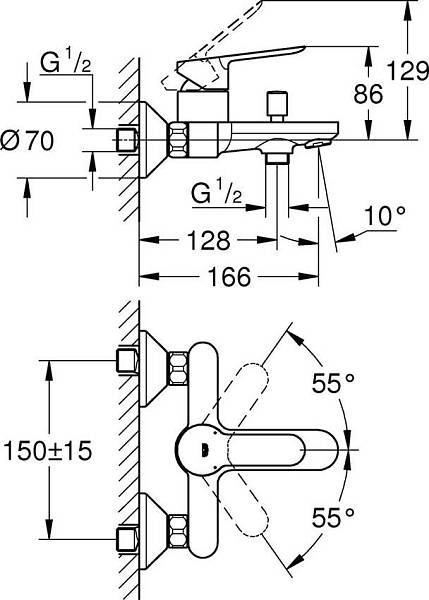 Смеситель для ванны Grohe BauEdge 23605000 изображение