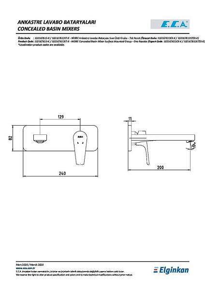 Настенный смеситель для раковины E.C.A. Niobe 102167613EX-K (внешняя часть) изображение