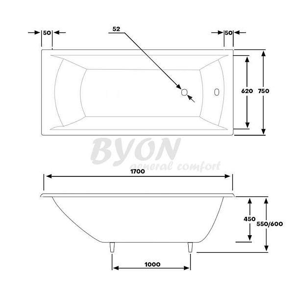 Ванна чугунная Byon Milan 170x75x45 уценка (номер ванны 0743) изображение