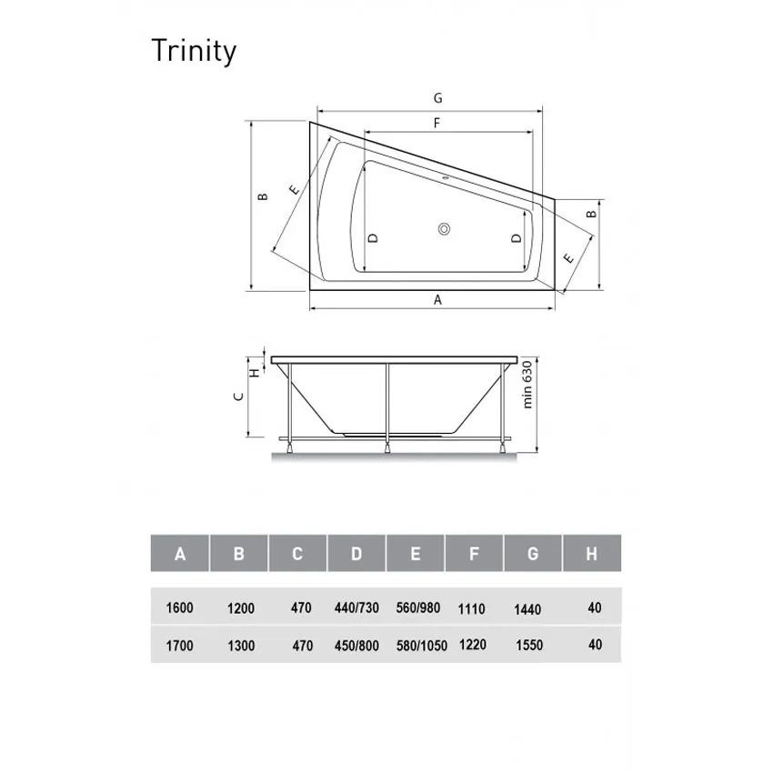 Ванна акриловая Vayer Trinity L 170x130 изображение