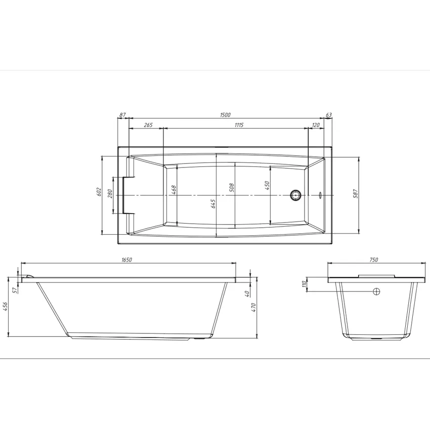 Ванна акриловая Marka One Aelita MG 165x75 изображение