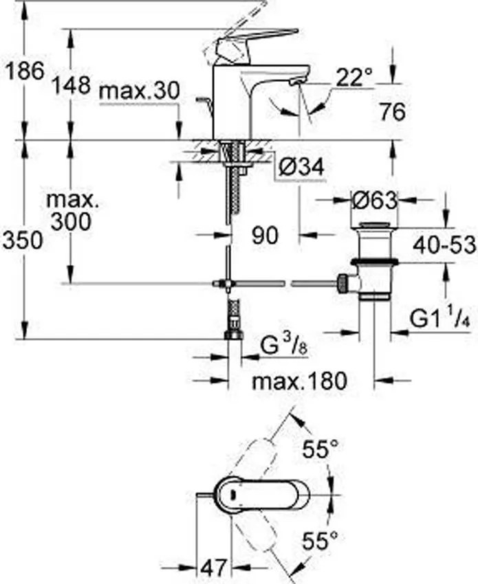 Смеситель для раковины Grohe Eurosmart Cosmopolitan 3282500E изображение