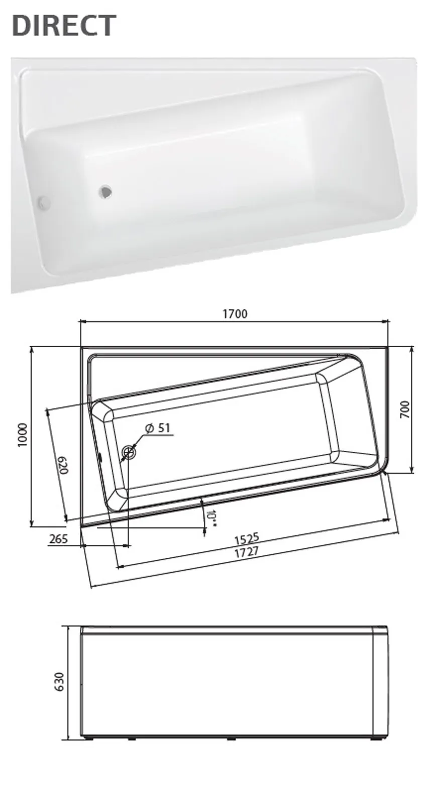 Ванна акриловая Marka One Direct 170x100 L изображение