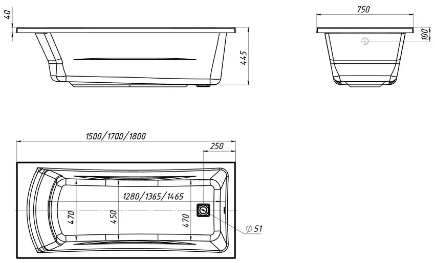 Ванна акриловая Marka One Prime 150x75 изображение