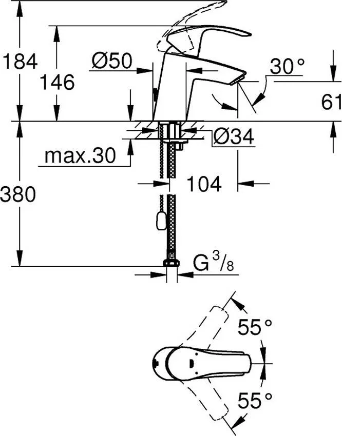 Смеситель для раковины Grohe Eurosmart 33188002 изображение