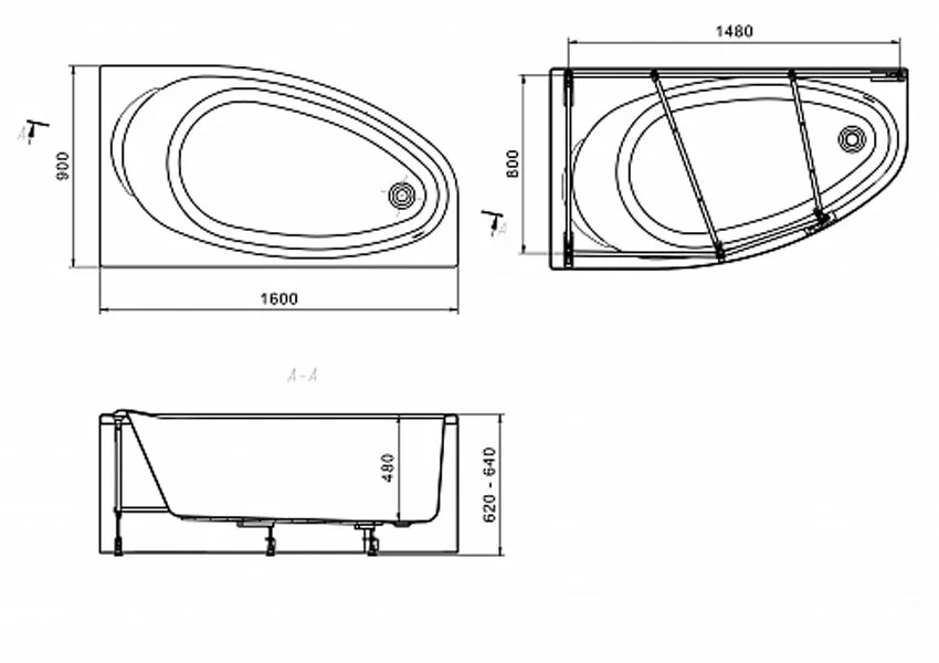 Ванна акриловая Roca Confu 160x90 правосторонняя изображение