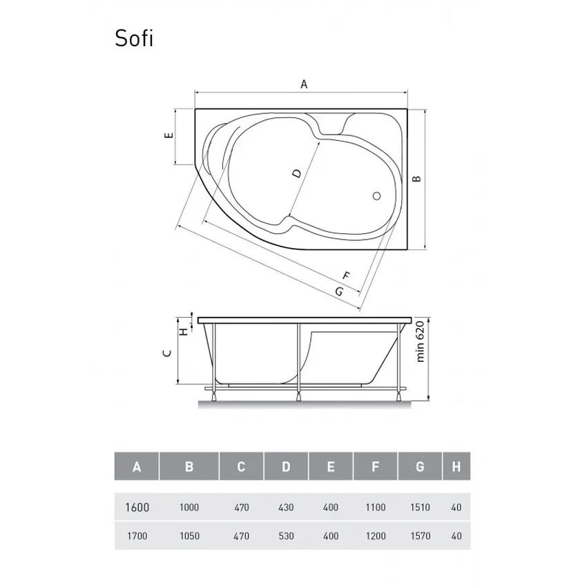 Ванна акриловая Relisan Sofi R 170x105 изображение