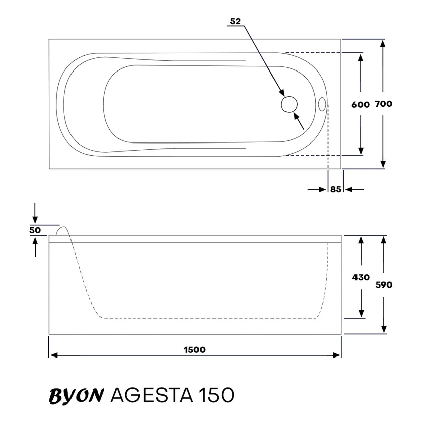 Ванна акриловая Byon Agesta 150х70х59 изображение