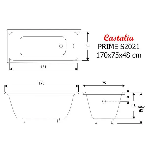 Чугунная ванна castalia venera s2021 180х80 ц0000150 с ручками с антискользящим покрытием