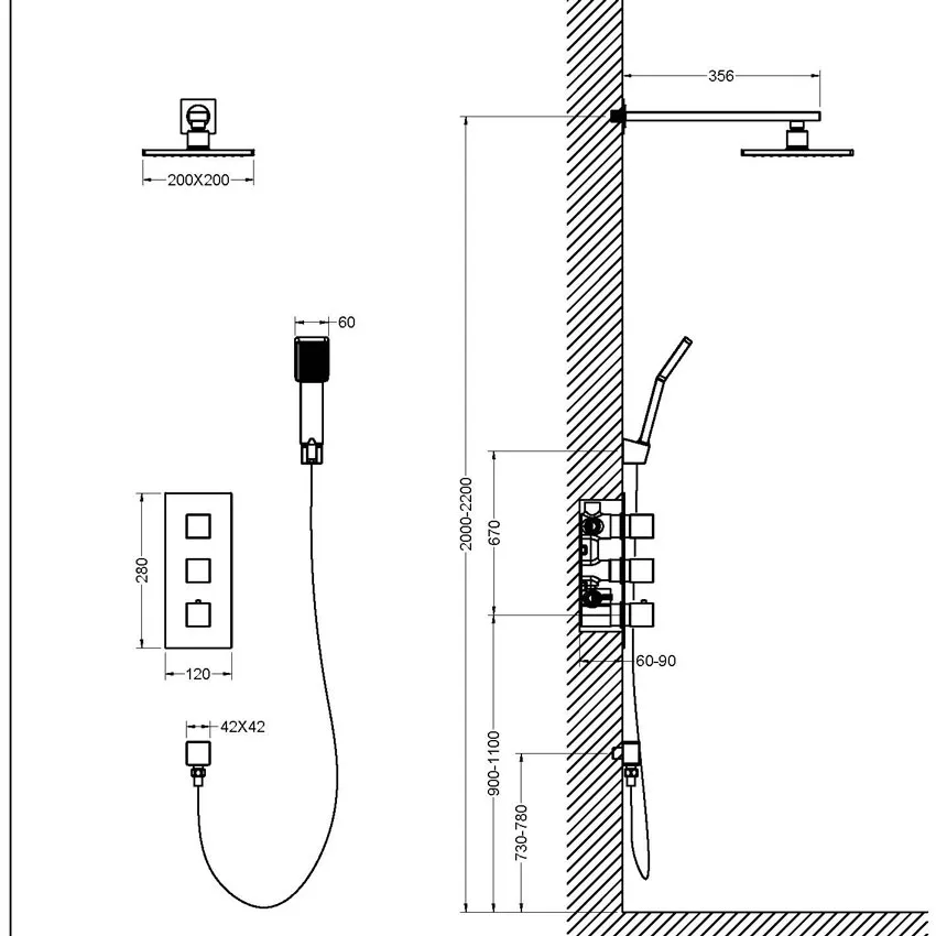 Душевая система встроенная с термостатом Timo Tetra-thermo SX-0179/17SM золото матовое изображение