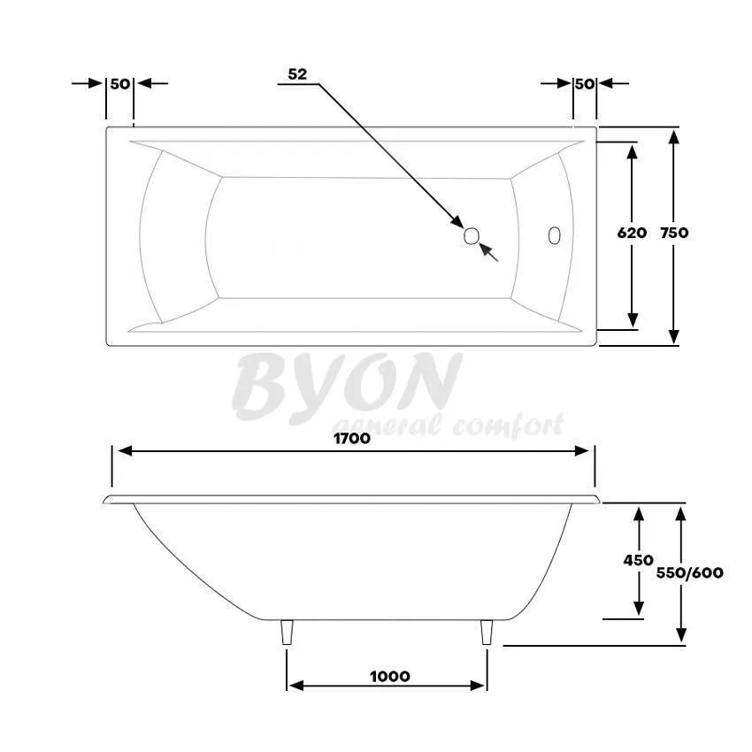 Ванна чугунная Byon Milan 170x75x45 уценка (номер ванны 0743) изображение
