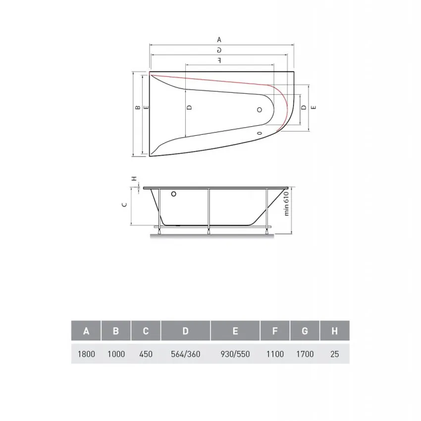 Ванна акриловая Vayer Boomerang (EH) 170x90 L изображение