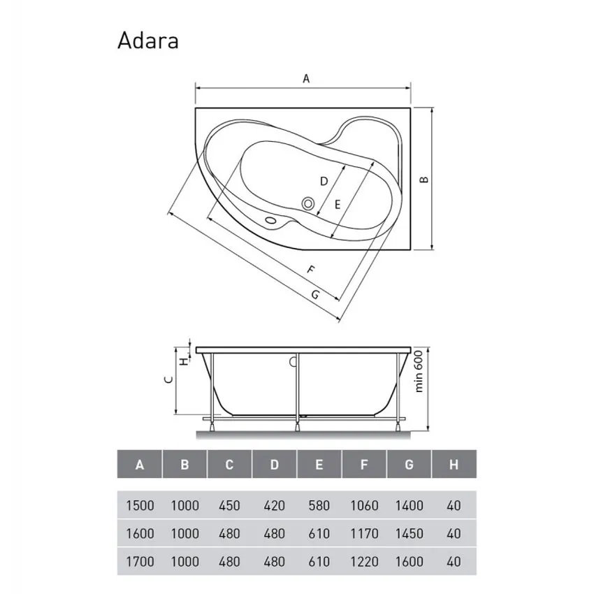 Ванна акриловая Relisan Adara R 170х100 изображение
