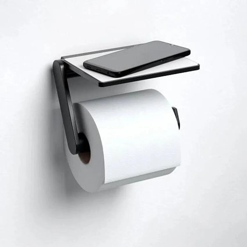 Держатель туалетной бумаги Keuco Plan 14973370000 с полкой для телефона, черный изображение