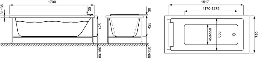 Ванна акриловая Jacob Delafon Spacio 170x75 изображение