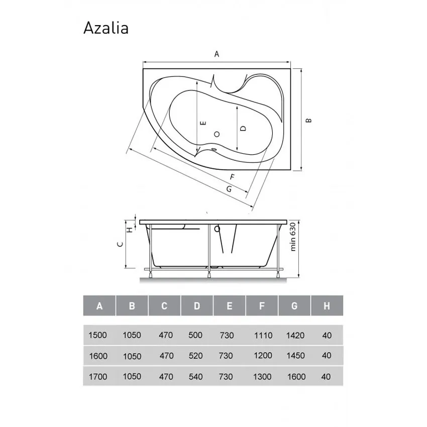 Ванна акриловая Vayer Azalia R 170x105 изображение