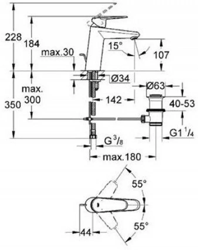 Смеситель для раковины Grohe Eurodisc Cosmopolitan 23448002 изображение