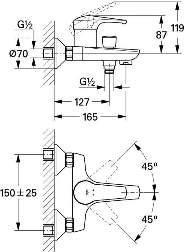 Смеситель для ванны Grohe Eurosmart New 33300002 изображение