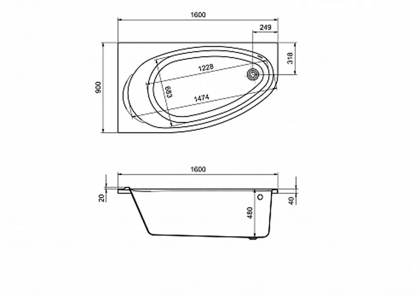 Ванна акриловая Roca Confu 160x90 левосторонняя изображение