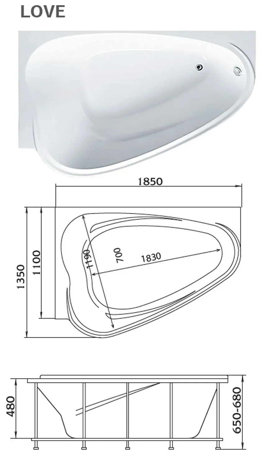 Ванна акриловая Marka One Love 185х135 R изображение