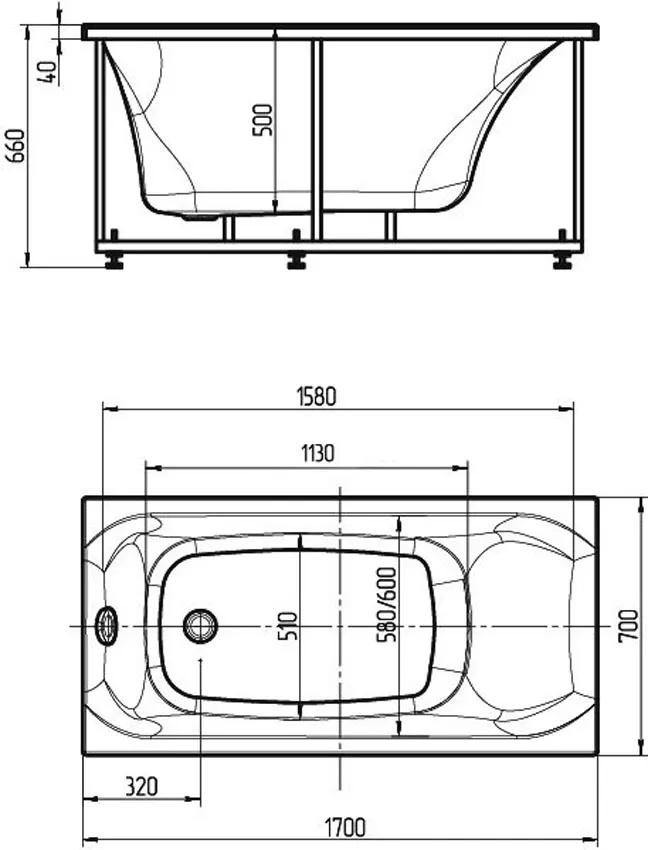 Ванна акриловая Aquatek Альфа 170x70 ALF170-0000047 без гидромассажа, с фронтальным экраном (слив слева) изображение