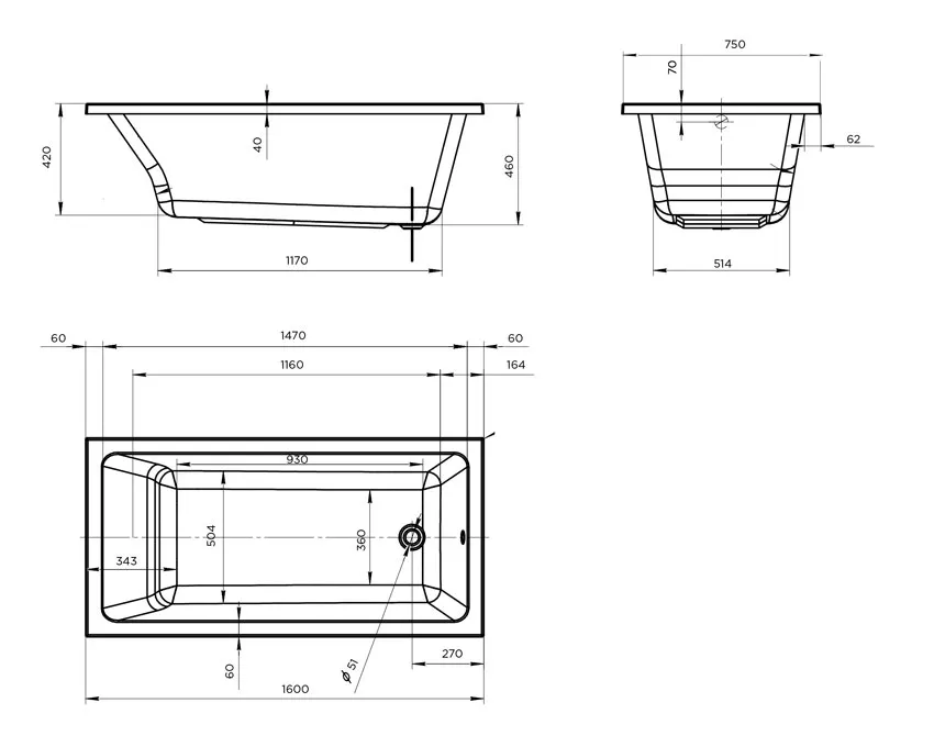 Ванна акриловая Marka One Bianca 160x75 изображение