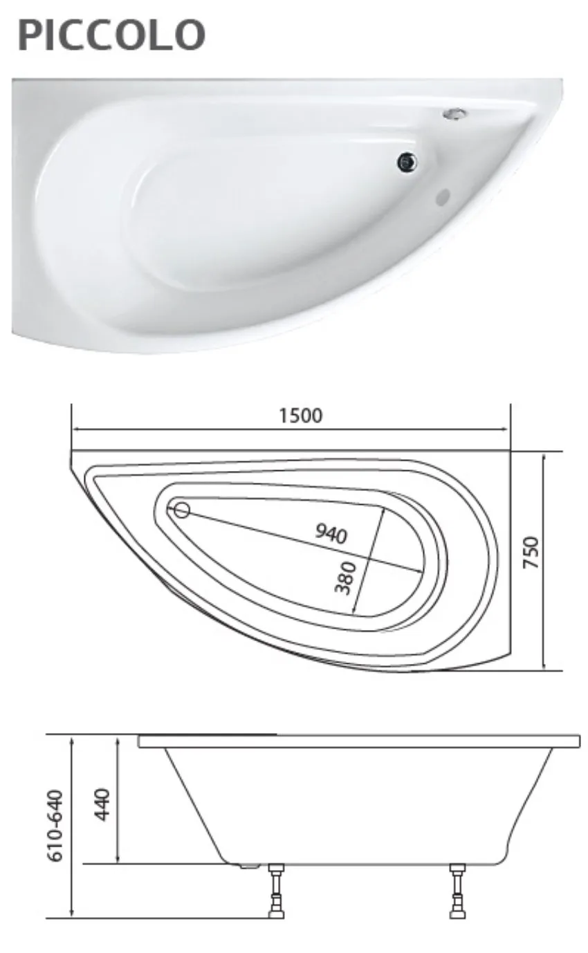 Ванна акриловая 1Marka Piccolo 150x75 R купить в интернет магазине Laksant (Лаксант) москва цена качество недорого с бесплатной доставкой по городу. Ванна акриловая 1Marka Piccolo 150x75 R изображение